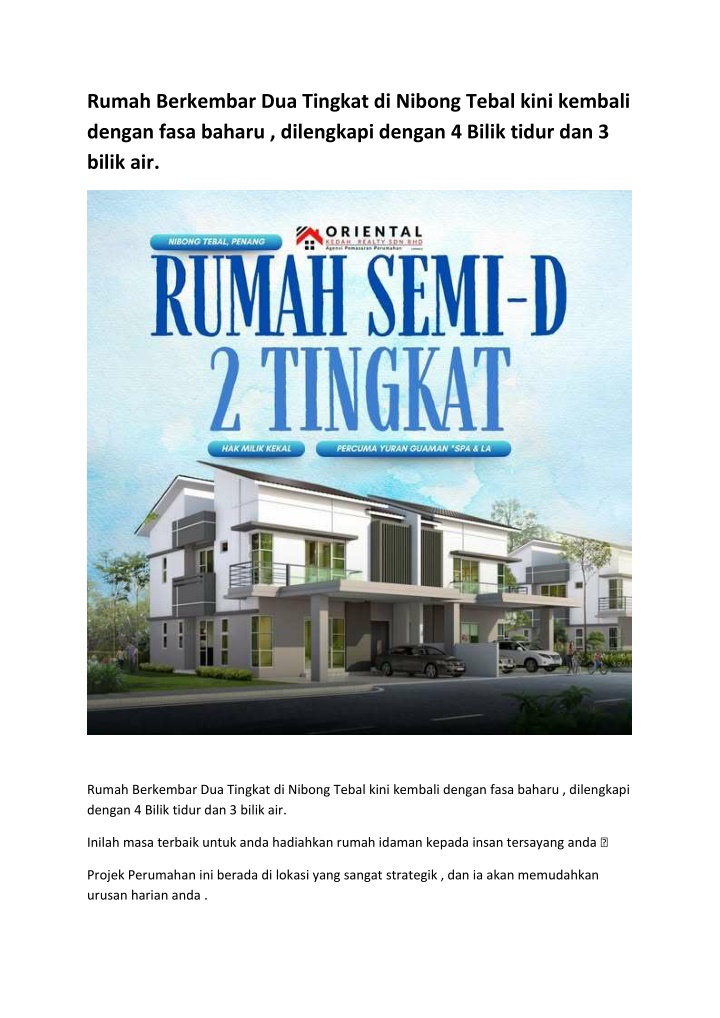 rumah berkembar dua tingkat di nibong tebal kini