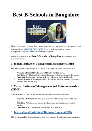 Best B School in bangalore