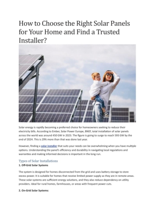 How to Choose the Right Solar Panels for Your Home and Find a Trusted Installer