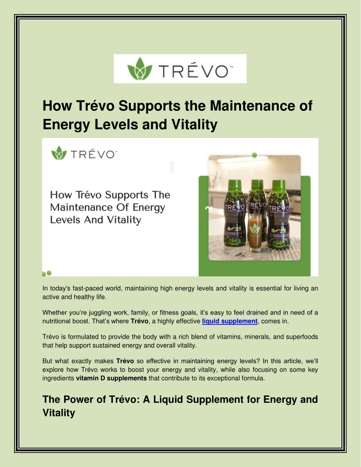 how tr vo supports the maintenance of energy