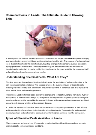 Chemical Peels in Leeds The Ultimate Guide to Glowing Skin