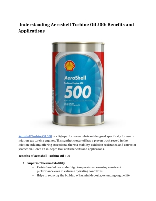 Understanding Aeroshell Turbine Oil 500_ Benefits and Applications