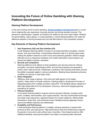 Innovating the Future of Online Gambling with iGaming Platform Development