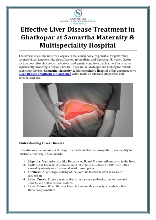 Liver Disease Treatment in Ghatkopar by Samartha Hospital