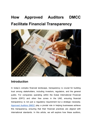 How Approved Auditors DMCC Facilitate Financial Transparency