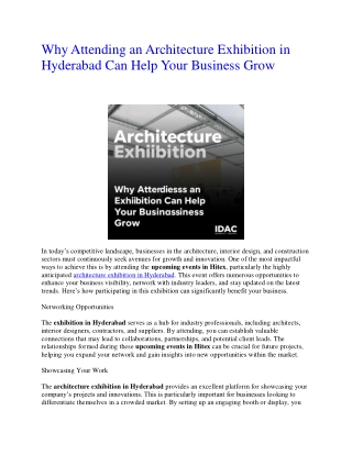 Why Attending an Architecture Exhibition in Hyderabad Can Help Your Business Grow