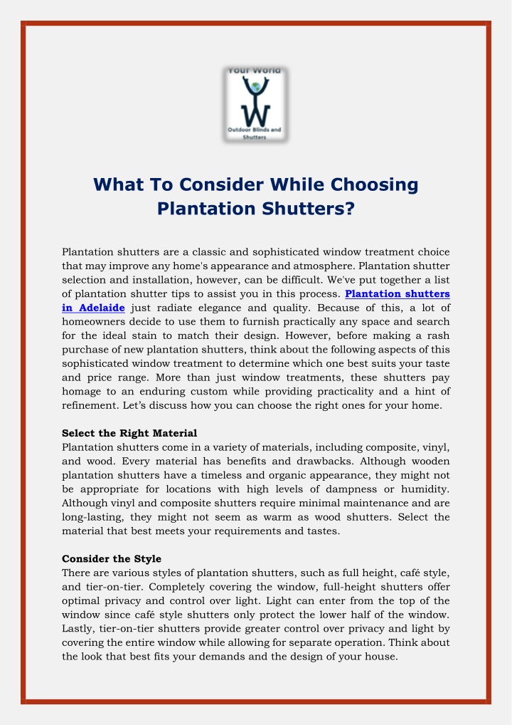 what to consider while choosing plantation