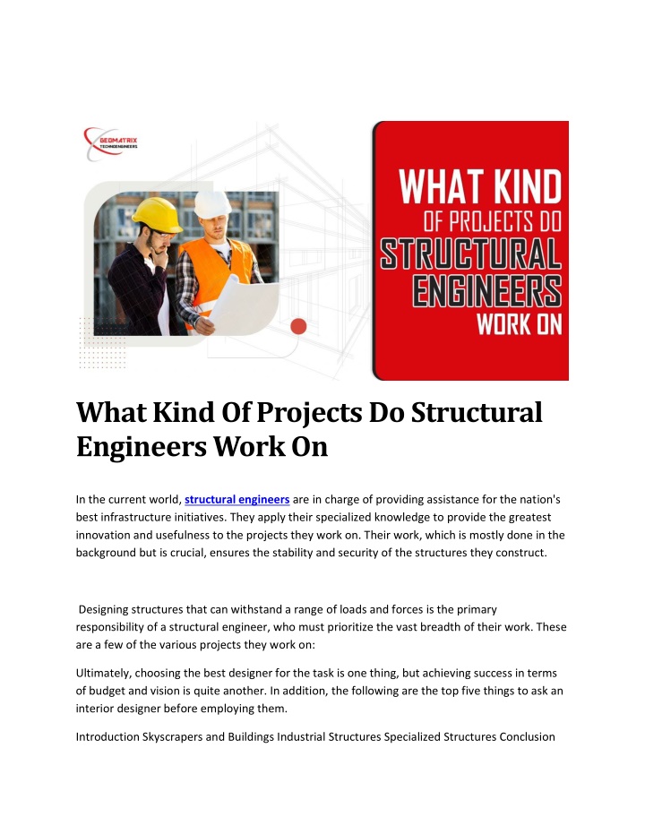 what kind of projects do structural engineers