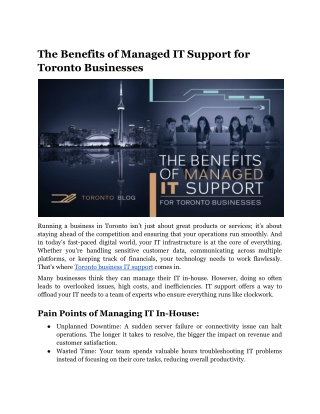 The Benefits of Managed IT Support for Toronto Businesses