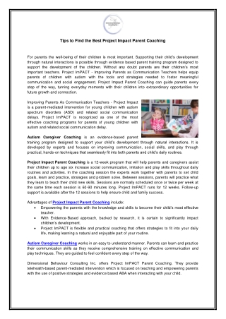 Tips to Find the Best Project Impact Parent Coaching