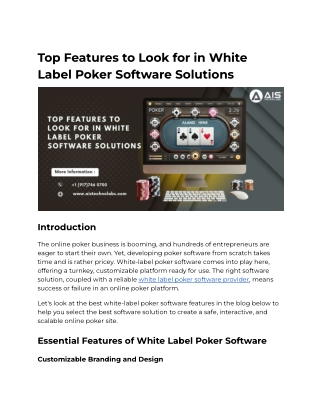 Top Features to Look for in White Label Poker Software Solutions