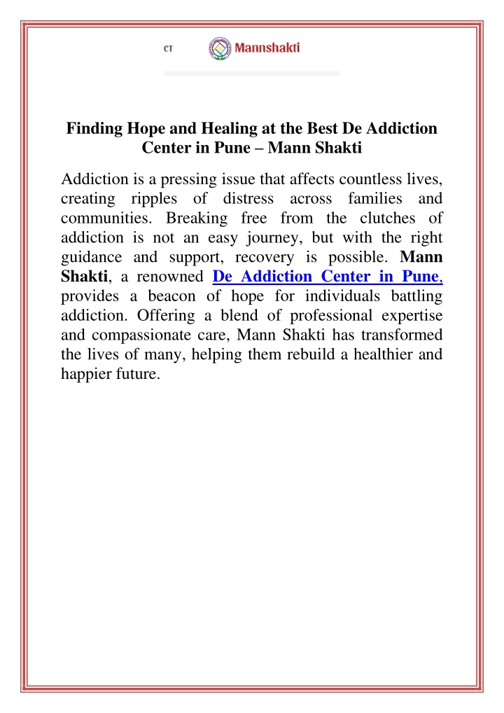 finding hope and healing at the best de addiction