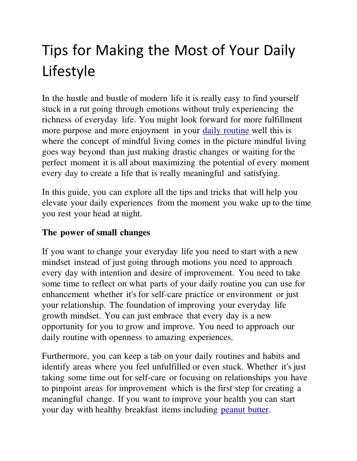 tips for making the most of your daily lifestyle