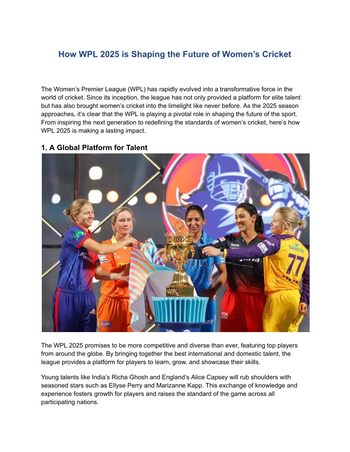 PPT How WPL 2025 is Shaping the Future of Women’s Cricket PowerPoint