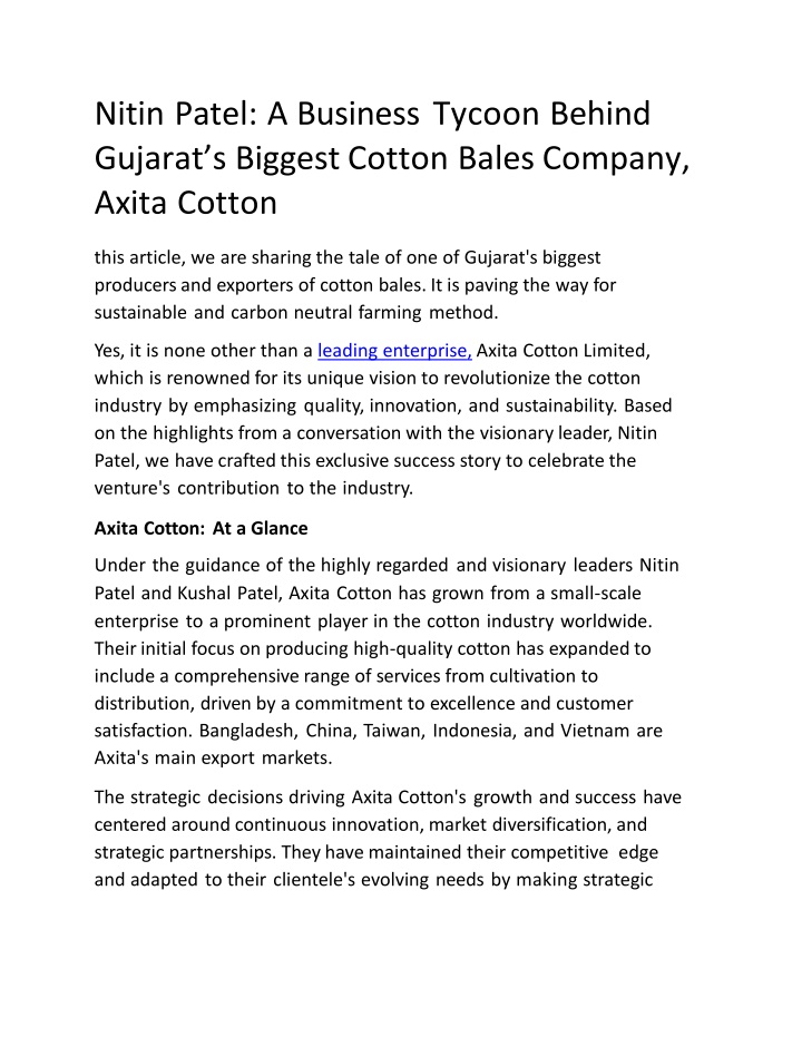 nitin patel a business tycoon behind gujarat s biggest cotton bales company axita cotton