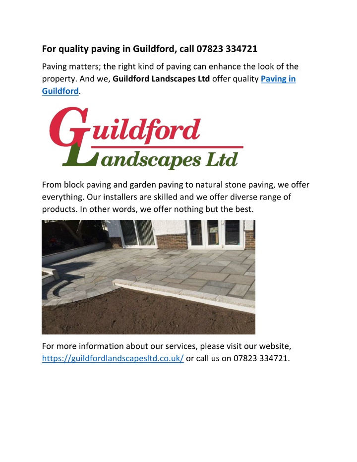 for quality paving in guildford call 07823 334721