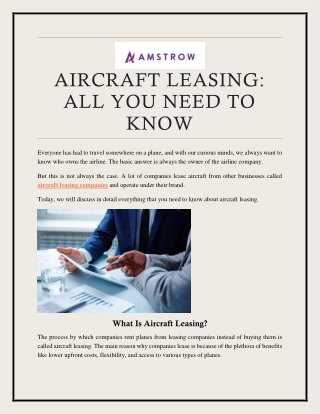 AIRCRAFT LEASING: ALL YOU NEED TO KNOW