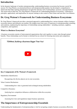 “Dr. Greg Watson’s Framework for Understanding Business Ecosystems”