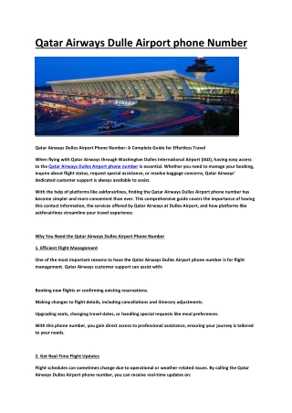 Qatar Airways Dulle Airport phone Number