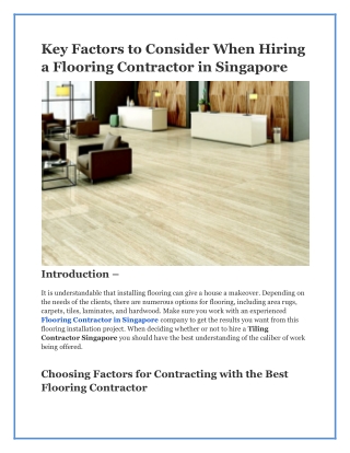 Key Factors to Consider When Hiring a Flooring Contractor