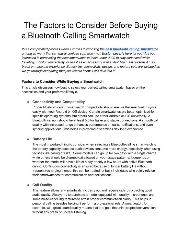 the factors to consider before buying a bluetooth calling smartwatch