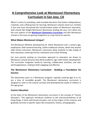 A Comprehensive Look at Montessori Elementary Curriculum in San Jose, CA