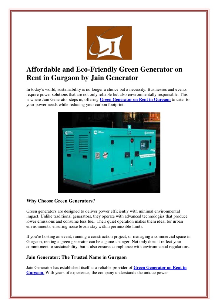 affordable and eco friendly green generator