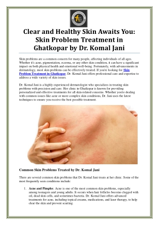 Skin Problem Treatment in Ghatkopar by Dr. Komal Jani