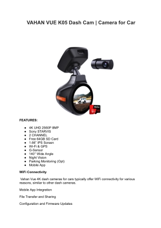 vahan vue k05 dash cam camera for car