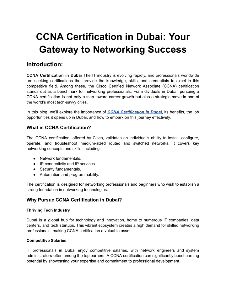 ccna certification in dubai your gateway