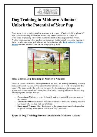 Dog Training in Midtown Atlanta Unlock the Potential of Your Pup