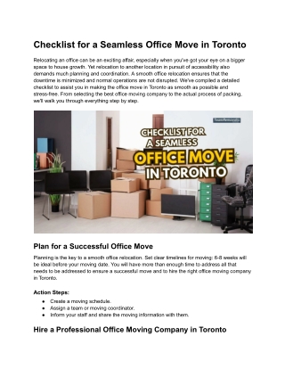 Checklist for a Seamless Office Move in Toronto