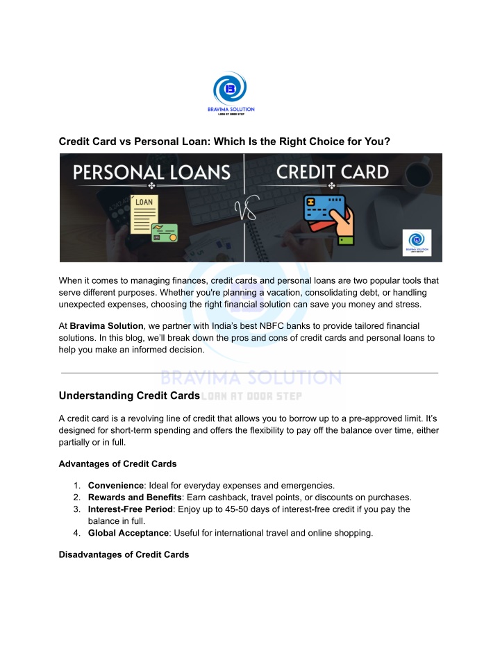 credit card vs personal loan which is the right