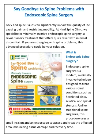 Say Goodbye to Spine Problems with Endoscopic Spine Surgery - Hind Spine Clinic
