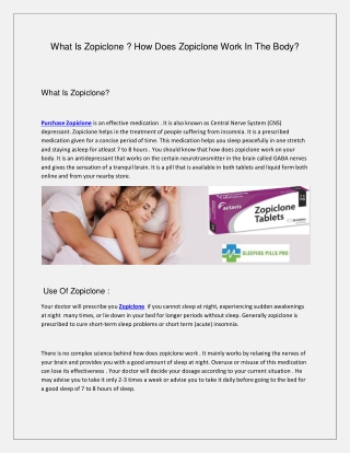 What is zopiclone  How does zopiclone work in the body