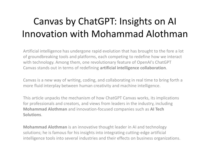 canvas by chatgpt insights on ai innovation with mohammad alothman