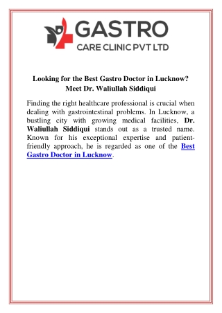 Looking for the Best Gastro Doctor in Lucknow Meet Dr. Waliullah Siddiqui