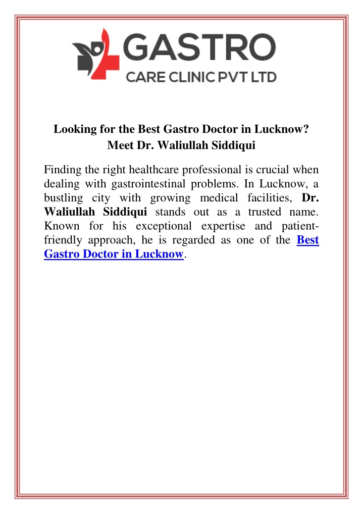 looking for the best gastro doctor in lucknow