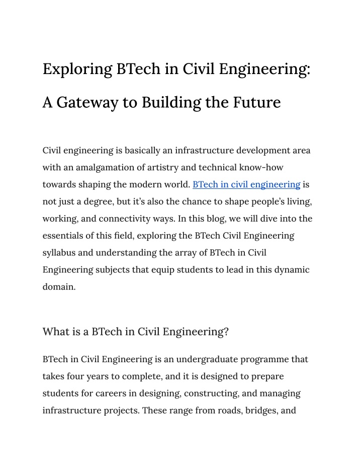 exploring btech in civil engineering