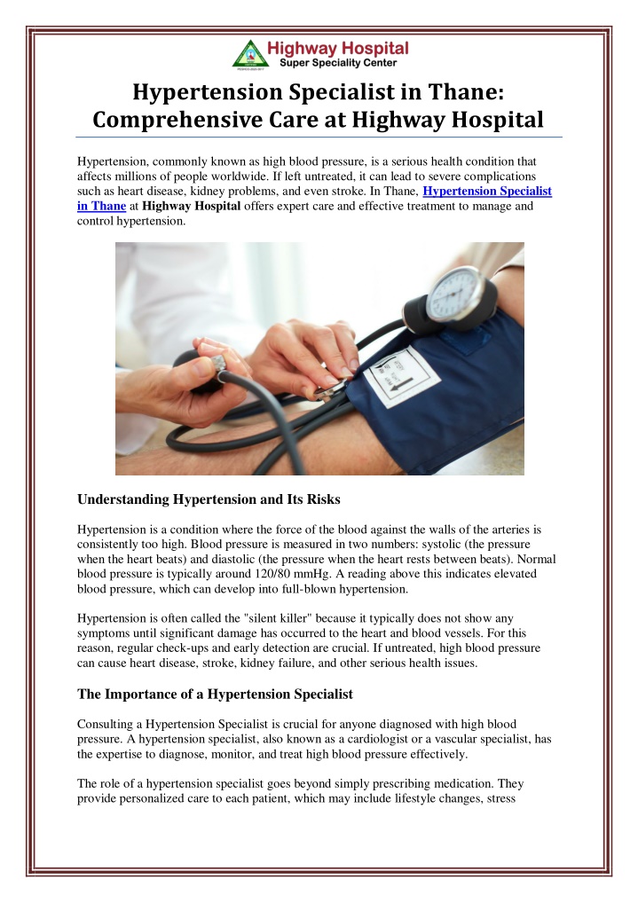 hypertension specialist in thane comprehensive