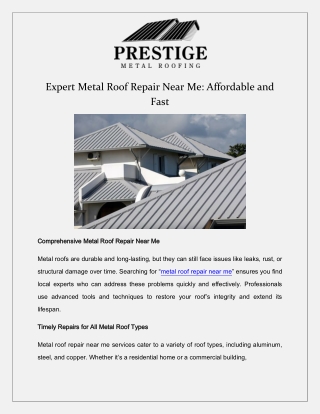 Expert Metal Roof Repair Near Me: Affordable and Fast