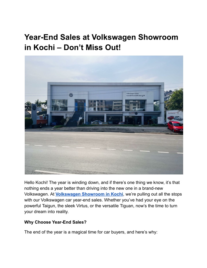 year end sales at volkswagen showroom in kochi