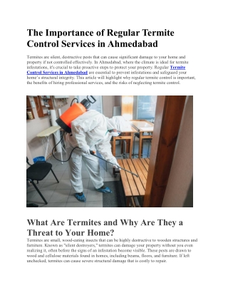 The Importance of Regular Termite Control Services in Ahmedabad
