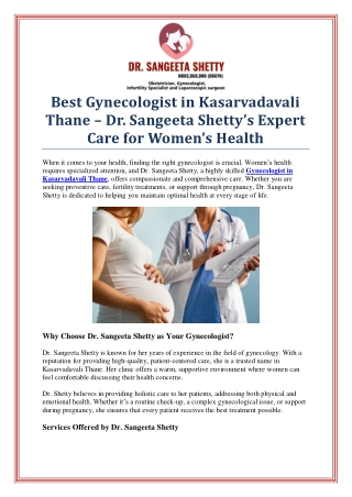 Find the Best Gynecologist in Kasarvadavali Thane for Women's Health