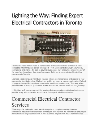 Lighting the Way Finding Expert Electrical Contractors in Toronto