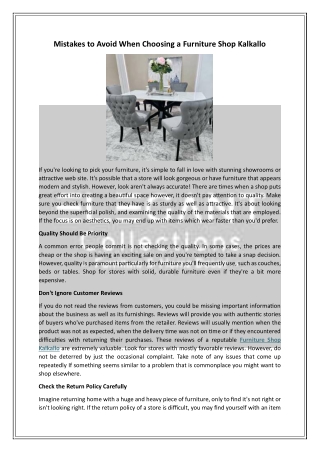 Mistakes to Avoid When Choosing a Furniture Shop Kalkallo