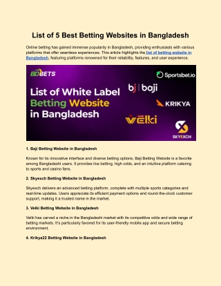 list of 5 best betting websites in bangladesh