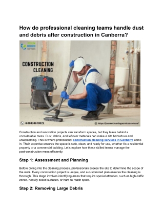 How do professional cleaning teams handle dust and debris after construction in Canberra