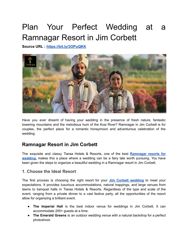 plan your perfect wedding at a ramnagar resort