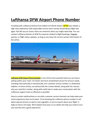 Lufthansa Airlines Dallas Fort Worth Airport phone Number